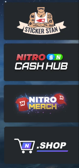 Nitro Type's Shop page: the .SHOP tile is last on the left, under Nitro Merch